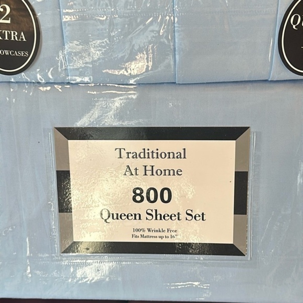 Traditional At Home 6pc Queen Sheet  Sky Blue embossed stripes
